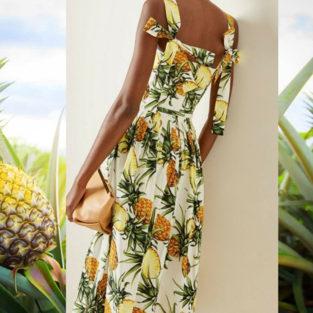 □$2,400 NEW OSCAR DE LA RENTA PINEAPPEL MIDI RUNWAY DRESS US 10 M - Picture 9 of 16